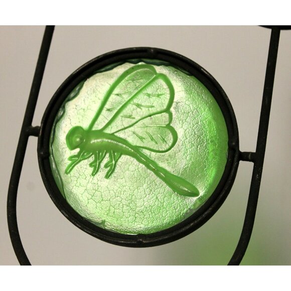 Black Metal Double Taper Dinner Candle Holder Green Glass Dragonfly Decor - Picture 10 of 10